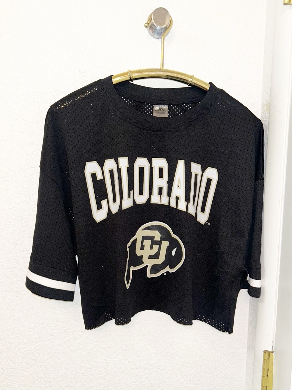 🦬 GAMEDAY COUTURE The CU Buffs  Mesh Crop Football Jersey in Black SZ: Large